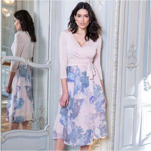Seraphine Luxe Wrap Nursing Midi Dress Pink Blue Floral Size 2